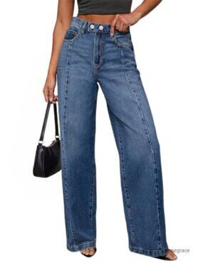 Wide Leg High Waisted Baggy Jeans Pleated Front Seam Loose Fit Denim Pants